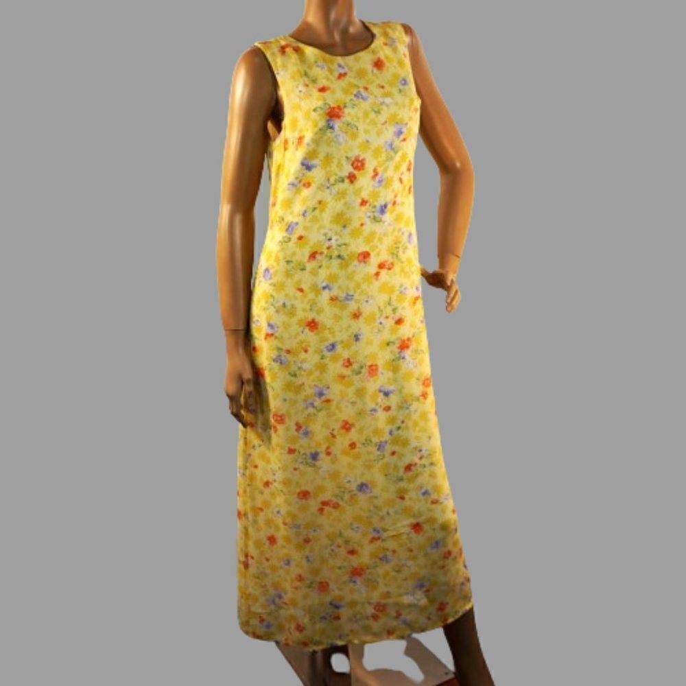 Vintage Amorose 1970s Maxi Dress Floral Sleeveless Chiffon Sz Petite S USA Made